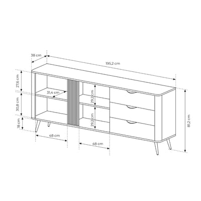 Velia-kommode, 195 x 81, med skabe og skuffer i soft loft-stil – billede 6