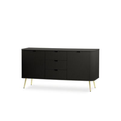 Kommode med låger og skuffer, 168 x 87, i moderne stil | Eva, sort og guld