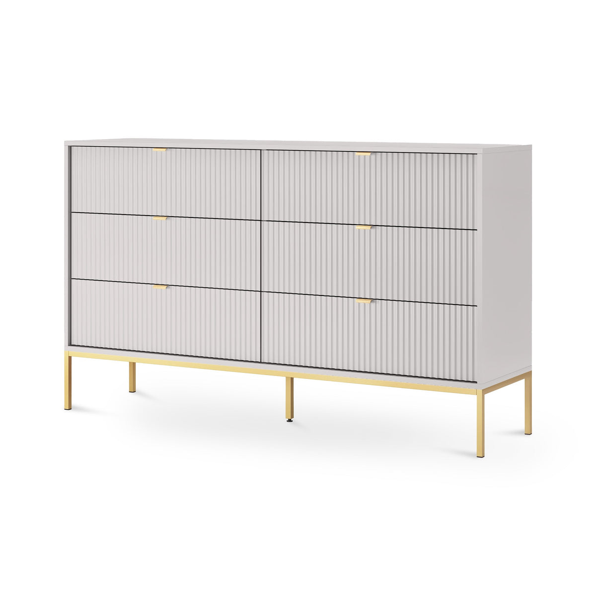 Kommode med skuffer, 154 x 91, i glamour-stil | Roza, grå, guld