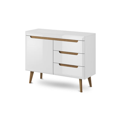 Kommode 107x83 i skandinavisk stil | Trava Hvid højglans Riviera-eg