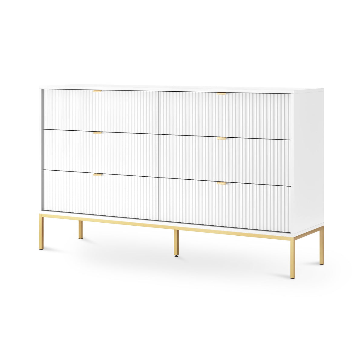 Kommode med skuffer, 154 x 91, i glamour-stil | Roza, hvid, guld
