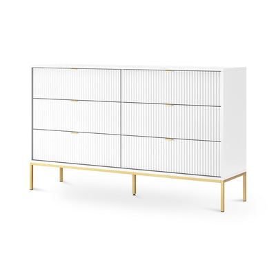 Kommode med skuffer, 154 x 91, i glamour-stil | Roza, hvid, guld