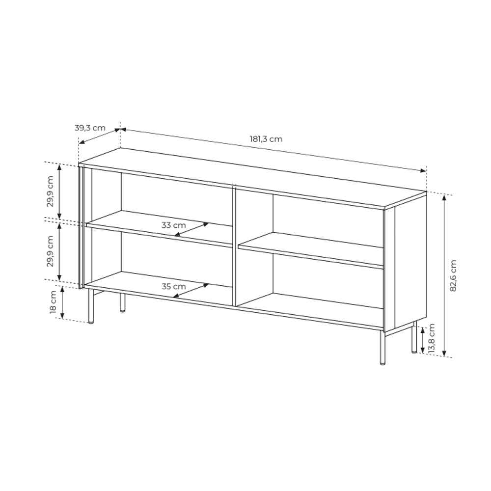 Lummer-kommode 181x83 med døre i elegant stil – tegning med mål