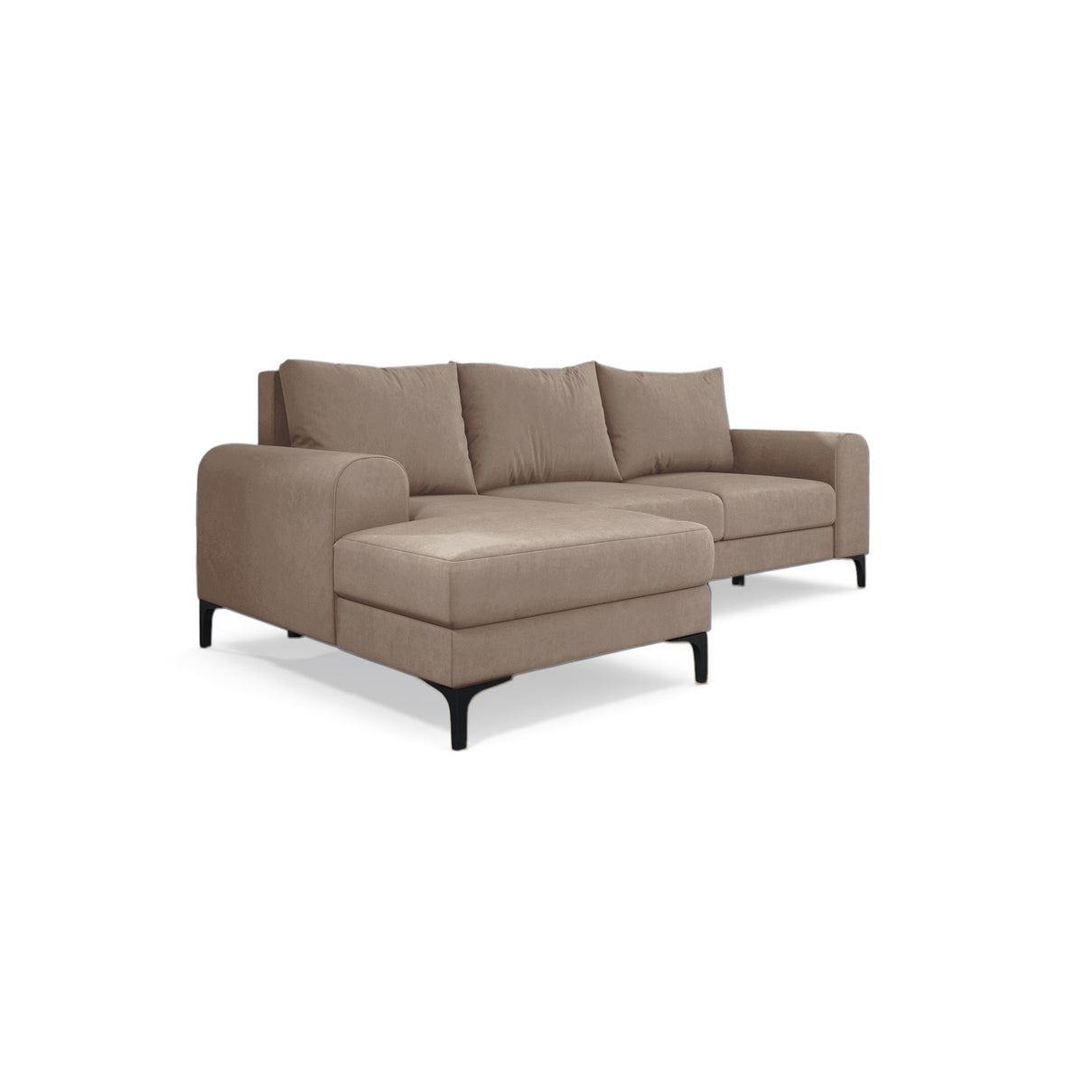 Hjørnesofa Arpelo 245x145 venstrevendt Pudret Valnød (MANILA 02) på sorte ben – hjørnesovesofa i velour