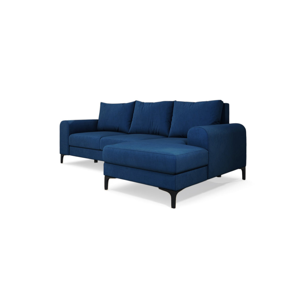 Hjørnesofa Arpelo 245x145 højrevendt Natsafir (MANILA 26) på sorte ben – hjørnesofa til stuen set skråt