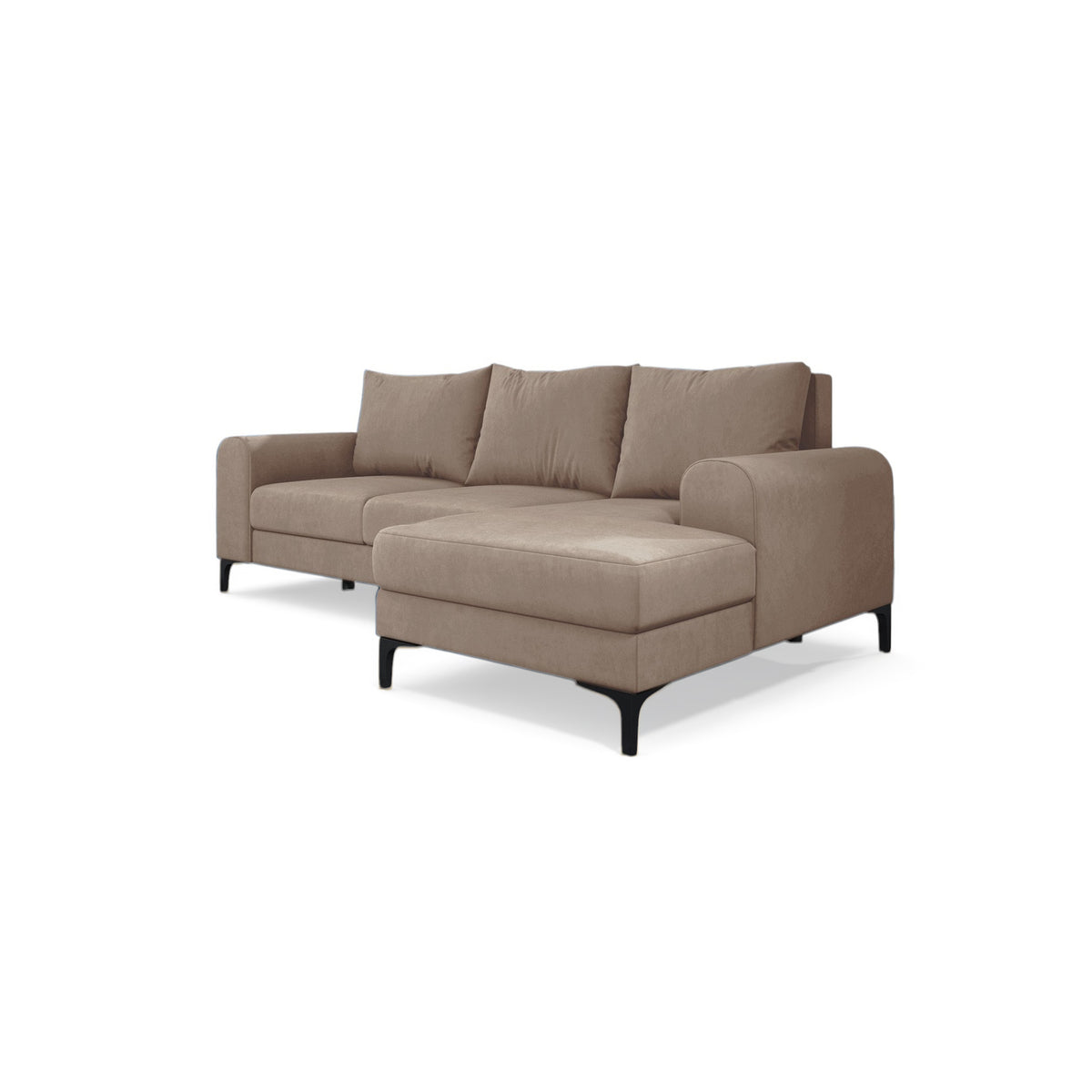 Hjørnesofa Arpelo 245x145 højrevendt Pudret Valnød (MANILA 02) på sorte ben – hjørnesovesofa i velour