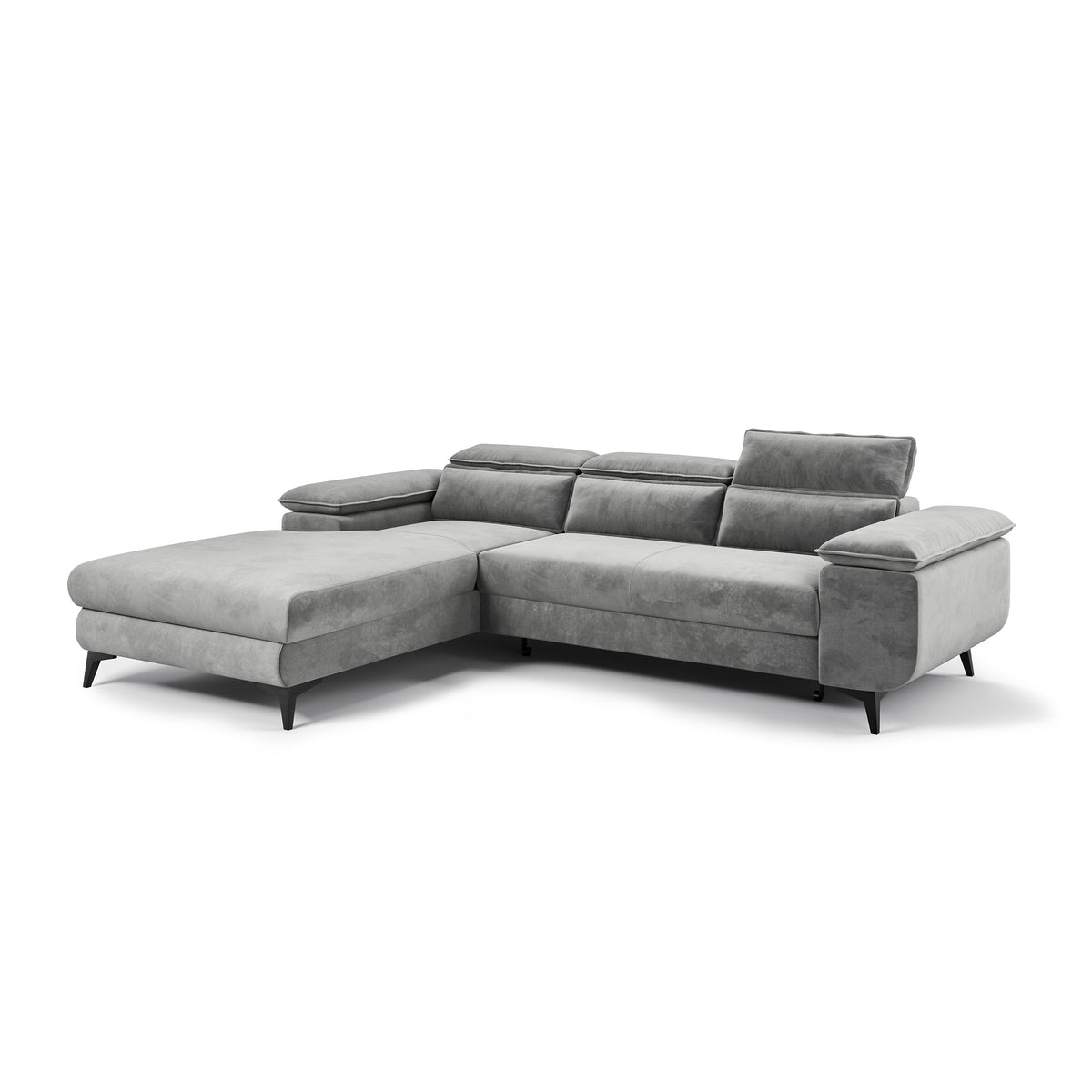 Bessi hjørnesofa 276x205, venstrevendt, farve: Aske-tåge (MONOLITH 84) – hjørnesofa med justerbare nakkestøtter, set fra siden