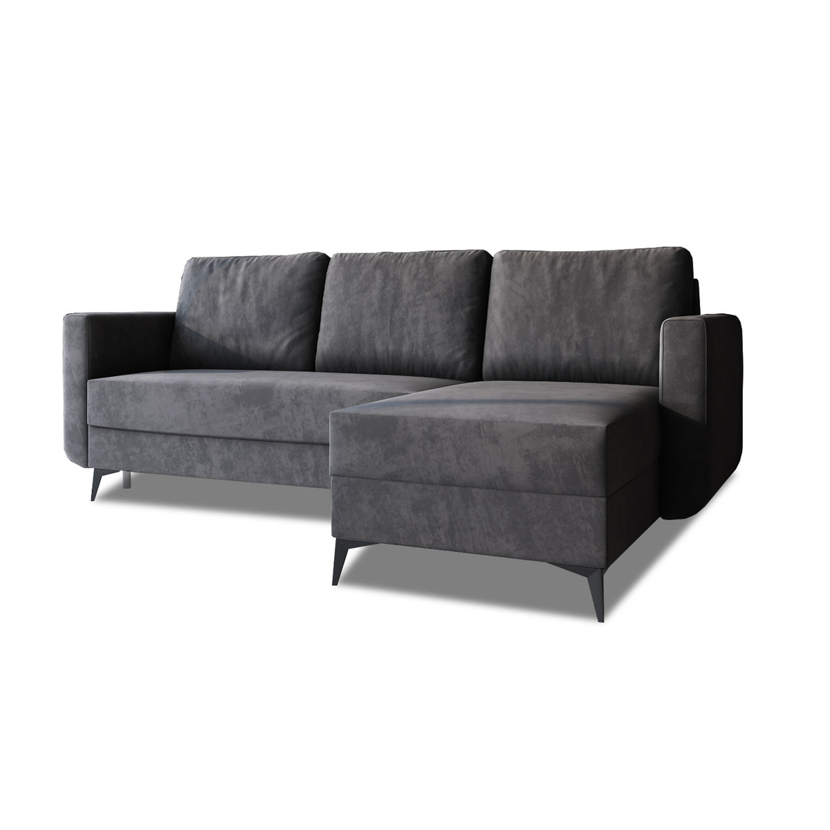 Forra-hjørnesofa 235 cm, grafitgrå (MANILA 19), højreudgave med høje sorte ben