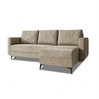 Forra-hjørnesofa 235 cm, puddervalnød (MANILA 02), højreudgave med høje sorte ben