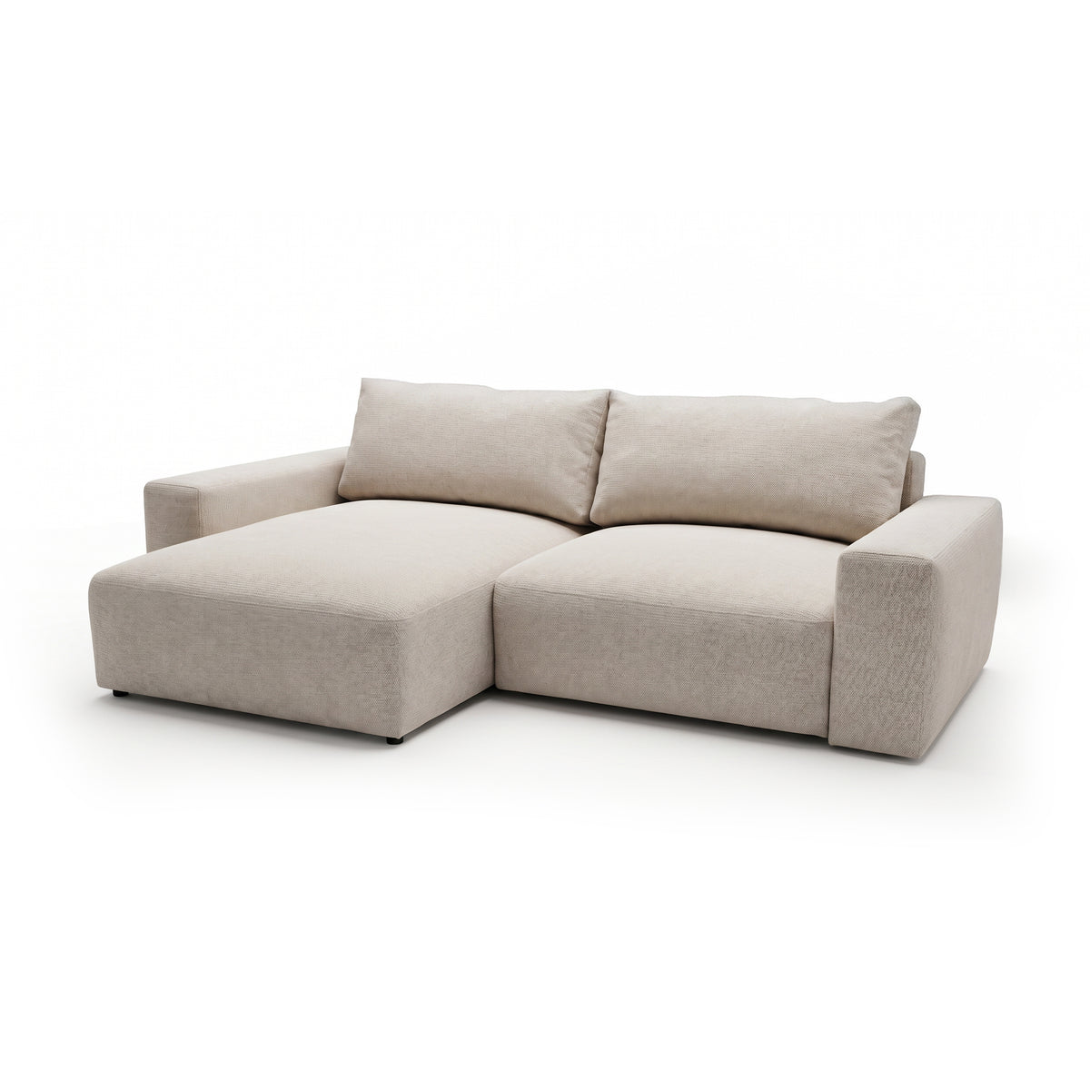 Iskeli modulær hjørnesofa i cremefarvet taupe (ARAGON 03), venstrevendt med skrå kant – hjørnesofa med skammel og sovemulighed