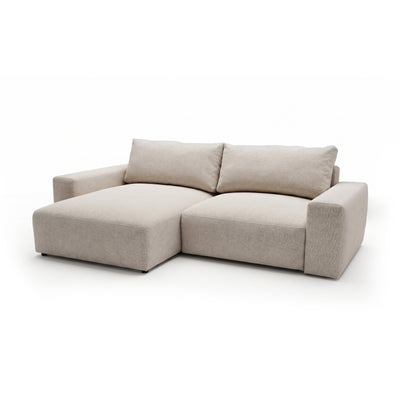 Iskeli modulær hjørnesofa i cremefarvet taupe (ARAGON 03), venstrevendt med skrå kant – hjørnesofa med skammel og sovemulighed