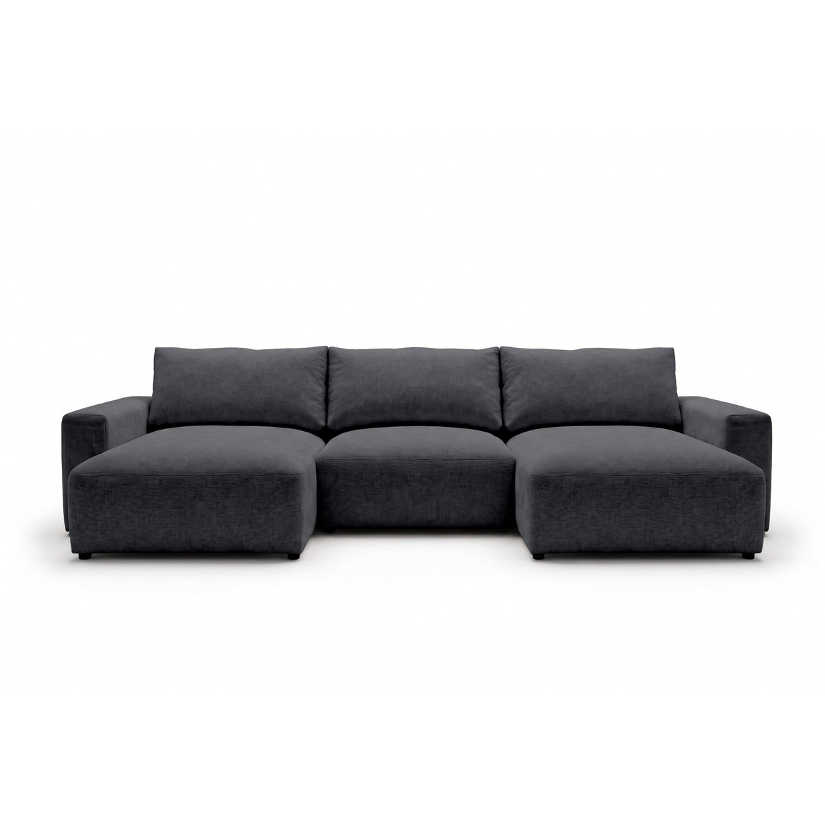 Modulær U-sofa Iskeli 361 cm Mørk Aske (ARAGON 93) set forfra – sofa med to chaiselonger i Aragon-stof