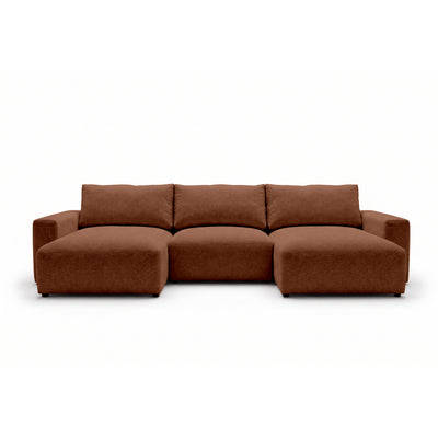 Modulær U-sofa Iskeli 361 cm Kanelmat (ARAGON 56) set forfra – sofa med to chaiselonger i Aragon-stof