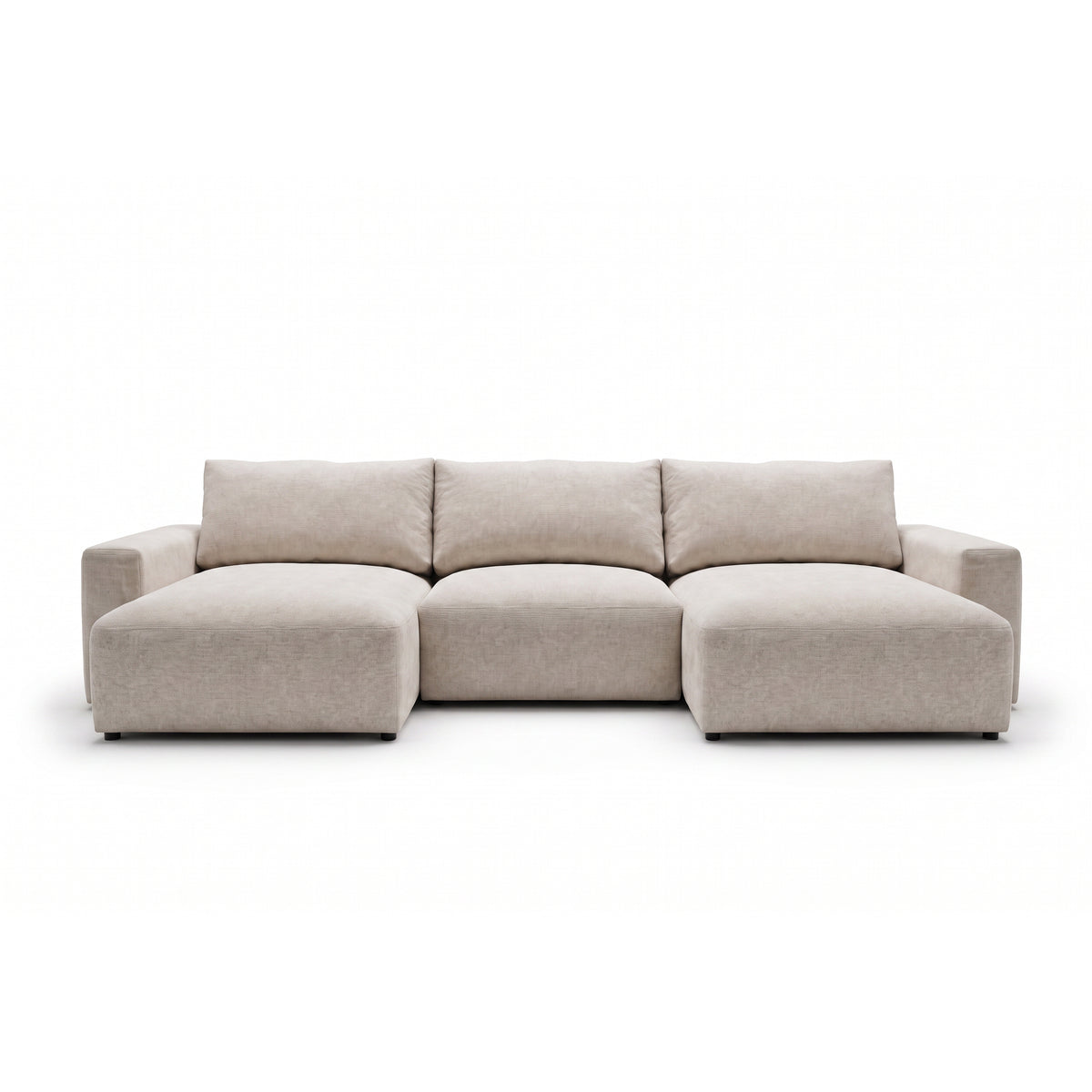 Modulær U-sofa Iskeli 361 cm Cremet Taupe (ARAGON 03) set forfra – to chaiselonger og midtermodul