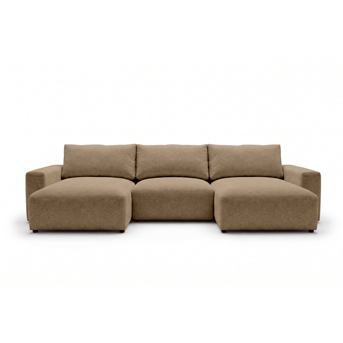Modulær U-sofa Iskeli 361 cm Valnøddebeige (ARAGON 14) set forfra – sofa med to chaiselonger i Aragon-stof
