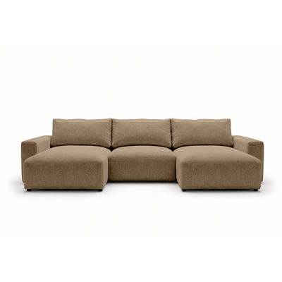 Modulær U-sofa Iskeli 361 cm Valnøddebeige (ARAGON 14) set forfra – sofa med to chaiselonger i Aragon-stof