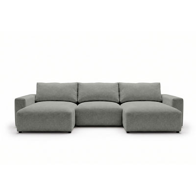 Modulær U-sofa Iskeli 361 cm Ståltone (ARAGON 83) set forfra – sofa med to chaiselonger i Aragon-stof