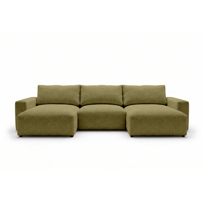 Modulær U-sofa Iskeli 361 cm Gyldent Hør (ARAGON 35) set forfra – sofa med to chaiselonger i Aragon-stof