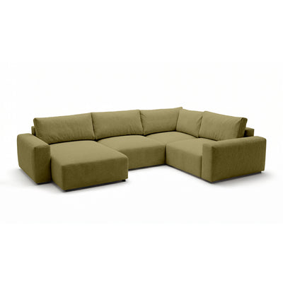 Modulær UL-hjørnesofa Iskeli Plus 341 cm Gyldent Hør (ARAGON 35) venstrevendt skråt – stor hjørnesofa i stoffet Aragon