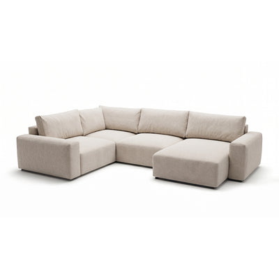 Modulær UL-hjørnesofa Iskeli Plus 341 cm Cremet Taupe (ARAGON 03) højrevendt skråt – hjørnesofa med to opbevaringsrum