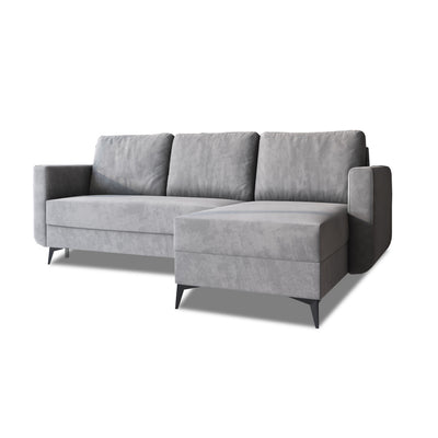 Forra-hjørnesofa med sovefunktion, 235 cm, stålgrå (MANILA 16), højreudgave, opbevaringsrum til sengetøj
