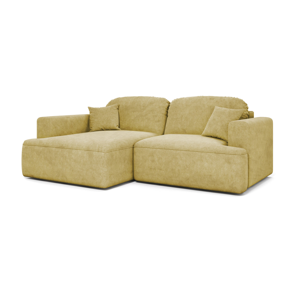 Hjørnesofa Senvali 240 cm Gylden Sepia (CLOUD 32) venstrevendt – hjørnesofa i velour med sovefunktion, set skråt