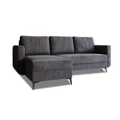 Hjørnesofa med sovefunktion Forra, grafitgrå (MANILA 19), venstrevendt udgave, velourstof Manila