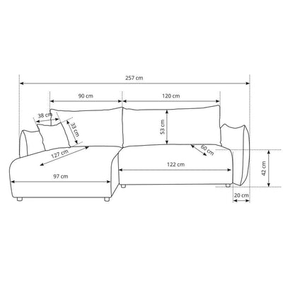 Alloro-hjørnesofa med sovefunktion, 257 cm, i moderne stil – billede 9