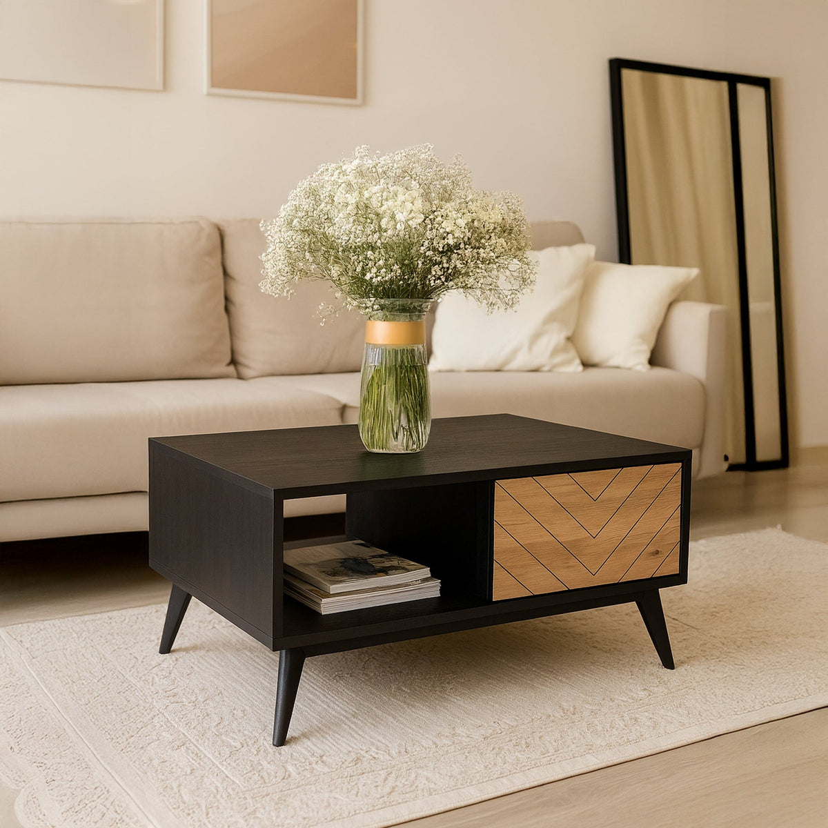 Nirwana sofabord 104x40 med skuffe i industriel stil – billede 2