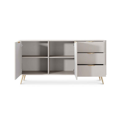Laanti-kommode 163x81 med skuffer og låger i elegant stil – med åbne fronter
