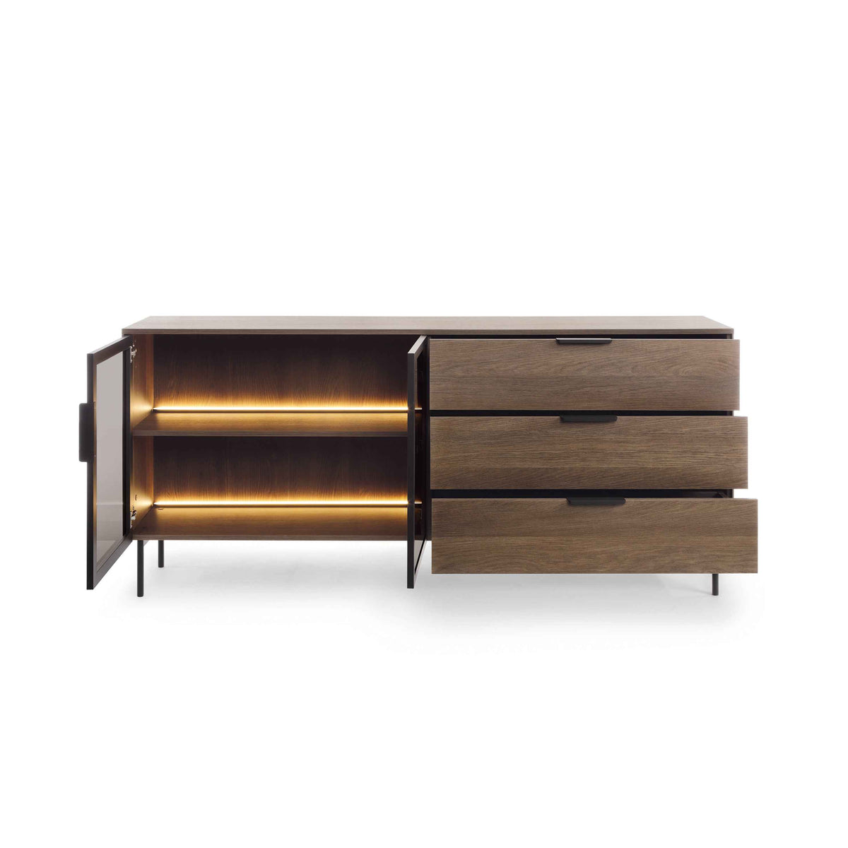 Lummer-kommode med døre og skuffer, 181 x 83, i moderne stil – med åbne fronter