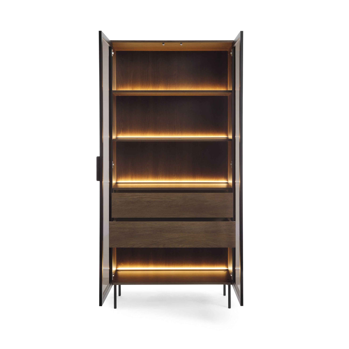 Lummer-vitrineskab med glasfronter, 91 x 195 cm, i moderne stil – med åbne fronter