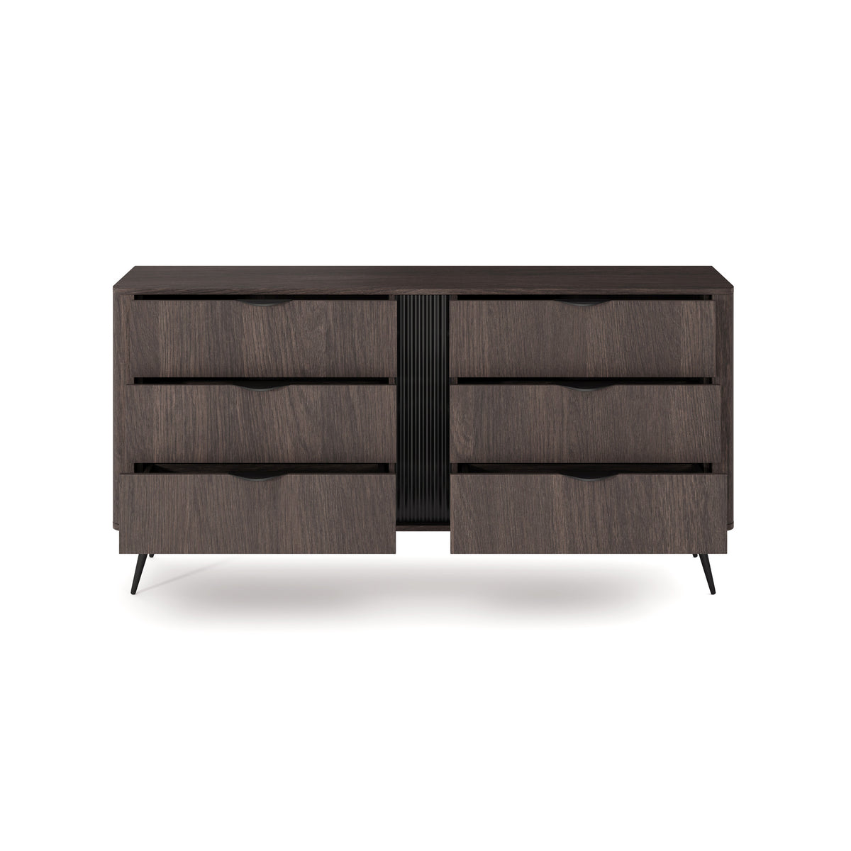 Velia-kommode med 6 skuffer, 163 x 81, i soft loft-stil – med åbne fronter