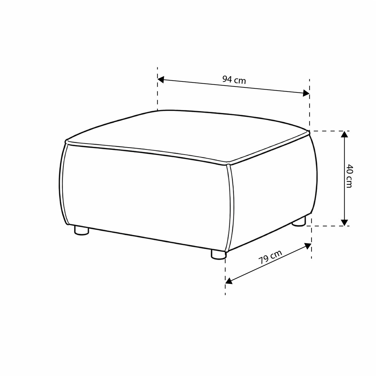 Puf Brick 94 x 40 cm i moderne stil – tegning med mål