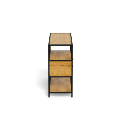 Lavt reol Skeleto 114x78 Vild eg – set fra siden, dybde 35 cm og stålramme