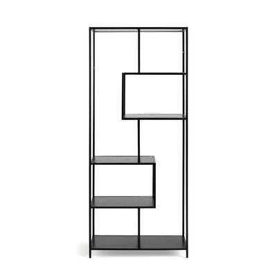 Skeleto-reol 77x185, sort melamin, set forfra – hylder i sort ask