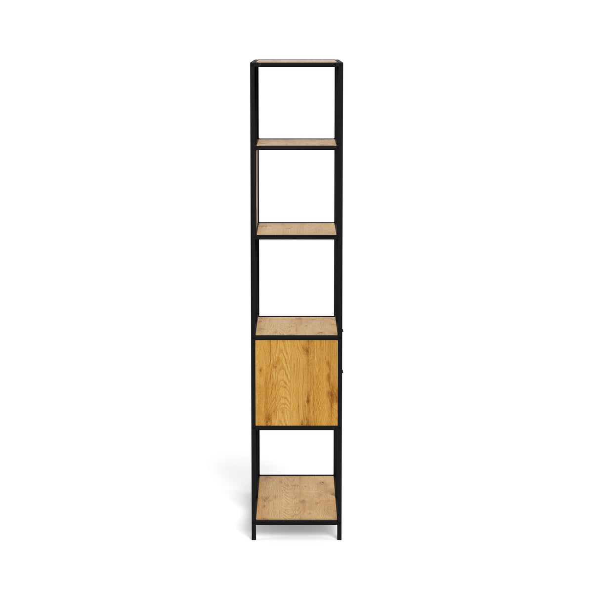 Skeleto-reol 77x185 Vild eg – sidebillede af hylderne i eg-look og stålrammen
