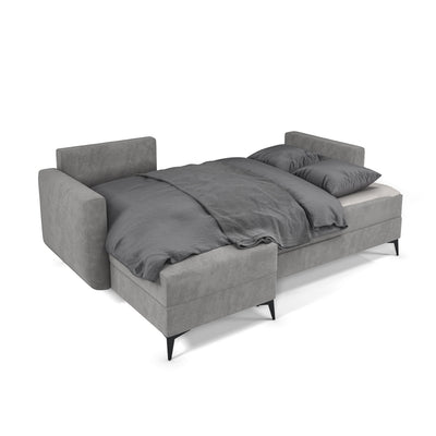 Forra hjørnesofa i udklæppet udgave, stålgrå (MANILA 16) – soveflade 200 × 130 cm med sengetøj, DL-mekanisme