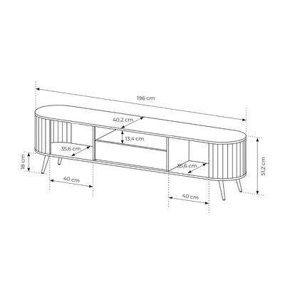Llovia TV-bord 196x51 i moderne stil – tegning med mål