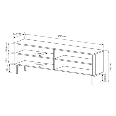 Lummer TV-bord 181x62 i moderne stil – tegning med mål