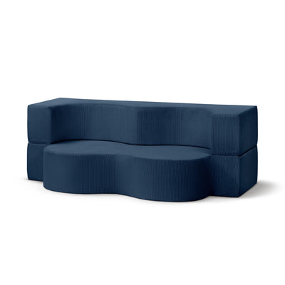 Fritstående skumsofa på 200 cm med sovefunktion i japandi-stil | Kamelia Marineblå Grafit (POSO 05)