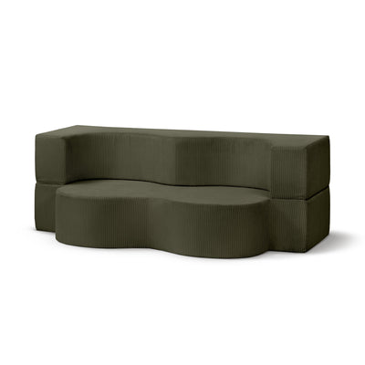 Fritstående skumsofa på 200 cm med sovefunktion i japandi-stil | Kamelia Grøn Eg (POSO 46)