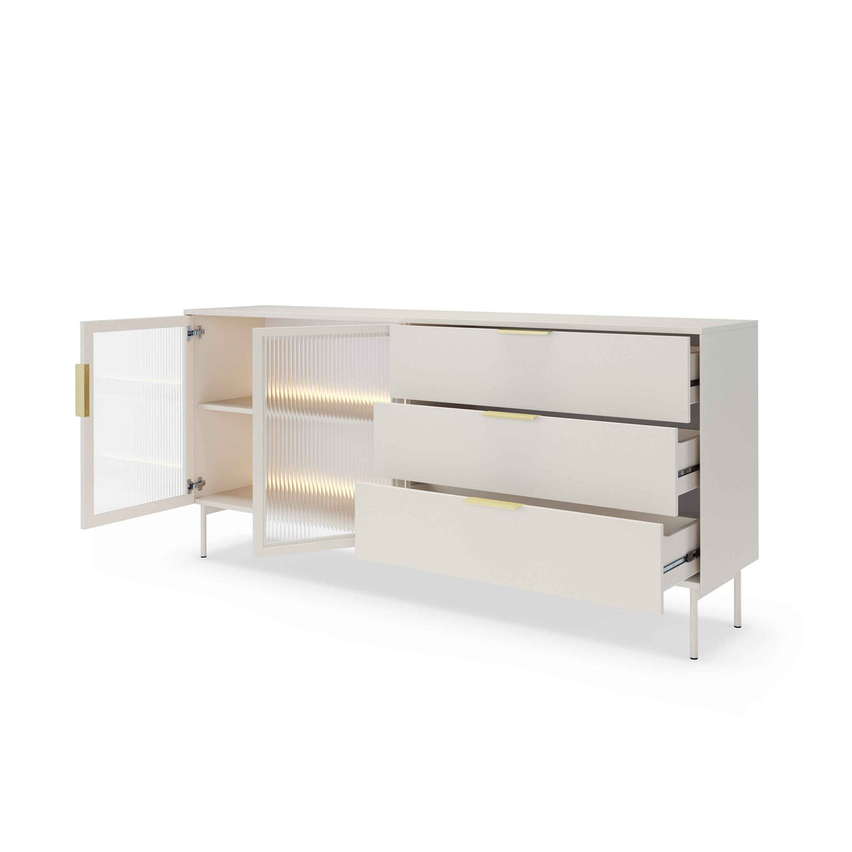 Lummer-kommode med døre og skuffer, 181 x 83, i moderne stil – med åbne fronter
