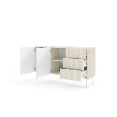 MuzZI-kommode med døre og skuffer, 147 x 81, i moderne stil – med åbne fronter