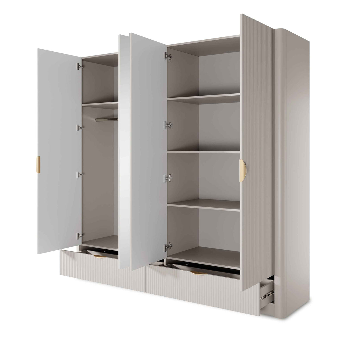 Laanti-garderobeskab med 4 døre, 213 x 208 cm, i moderne stil – med åbne fronter