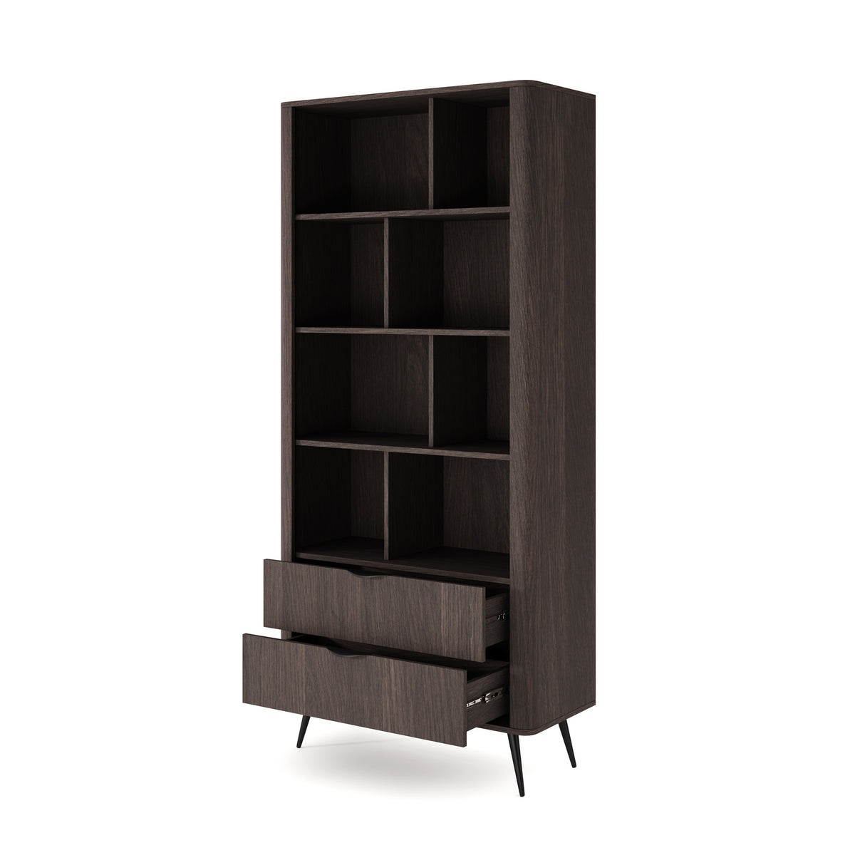 Velia-reol 88x194 med åbne hylder og skuffer i soft loft-stil – med åbne fronter