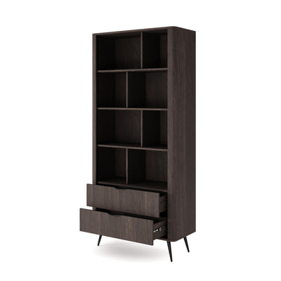 Velia-reol 88x194 med åbne hylder og skuffer i soft loft-stil – med åbne fronter