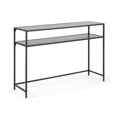 Skeleto-konsolbord 120x79, sort melamin med skrå kanter – bordplade og hylde i sort ask-look