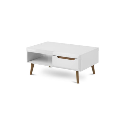 Sofabord 107x46 med hylde i moderne stil | Trava, hvid højglans, Riviera-eg