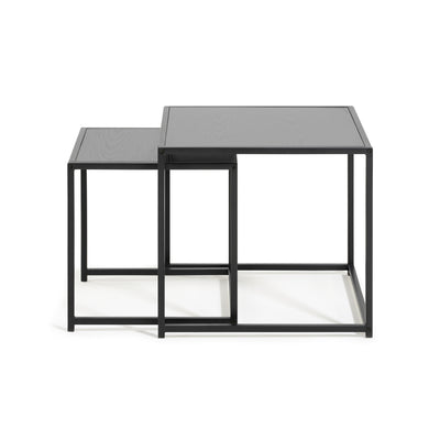 Skeleto-borde 50x45, sort melamin på siden – bordplader i sort ask på stålstel